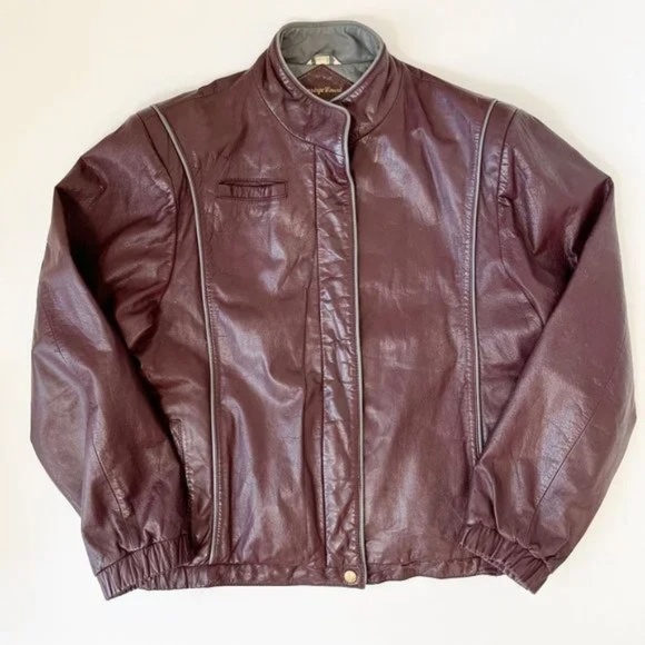 Carriage Court Jackets & Blazers - Vintage 80s 90s Carriage Court Burgundy Leather Bomber Jacket Size M